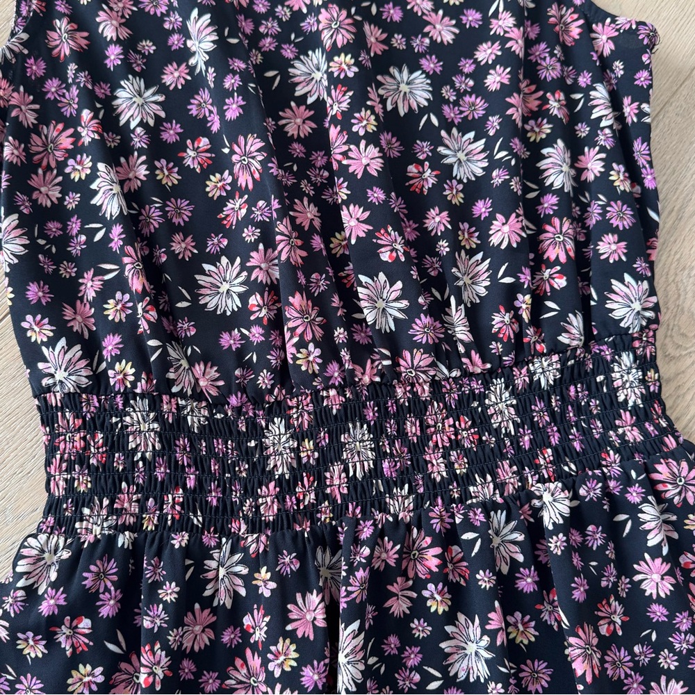 Nanette Lepore Black Floral Mock-Neck Midi Dress with Pink Blossoms - Picture 6 of 10